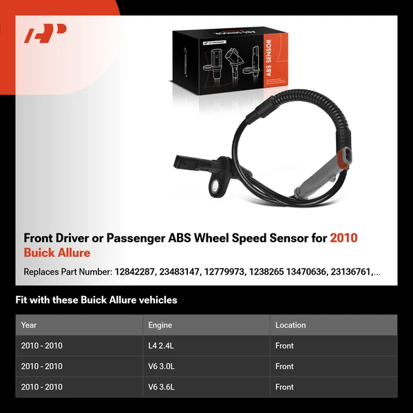 Front Driver or Passenger ABS Wheel Speed Sensor for 2010 Buick Allure