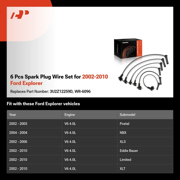 6 Pcs Spark Plug Wire Set for 2002-2010 Ford Explorer