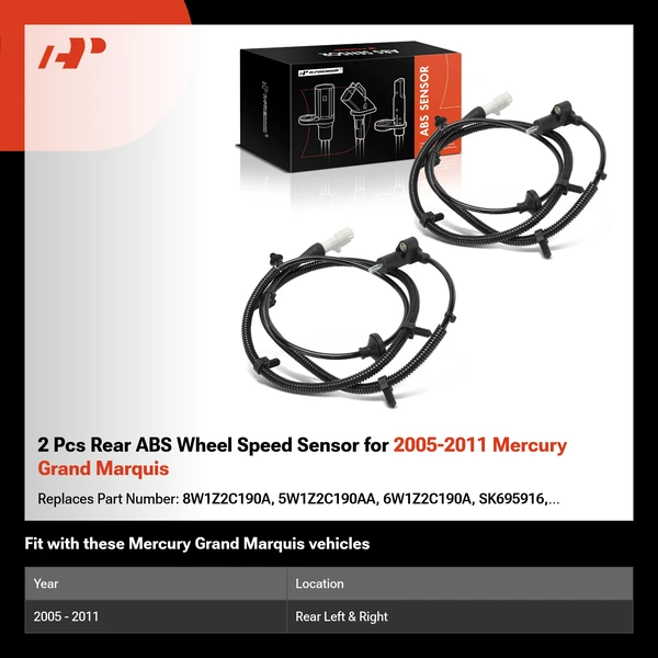 2 Pcs Rear ABS Wheel Speed Sensor for 2005-2011 Mercury Grand Marquis