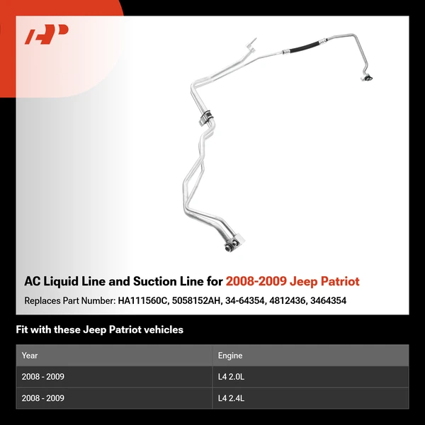 AC Liquid Line and Suction Line for 2008-2009 Jeep Patriot