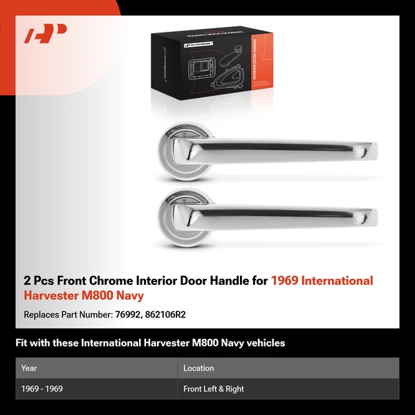 2 Pcs Front Chrome Interior Door Handle for 1969 International Harvester M800 Navy