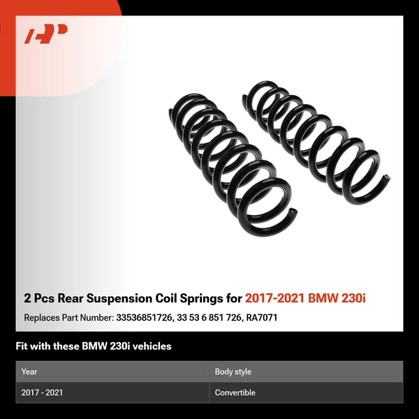 2 Pcs Rear Suspension Coil Springs for 2017-2021 BMW 230i