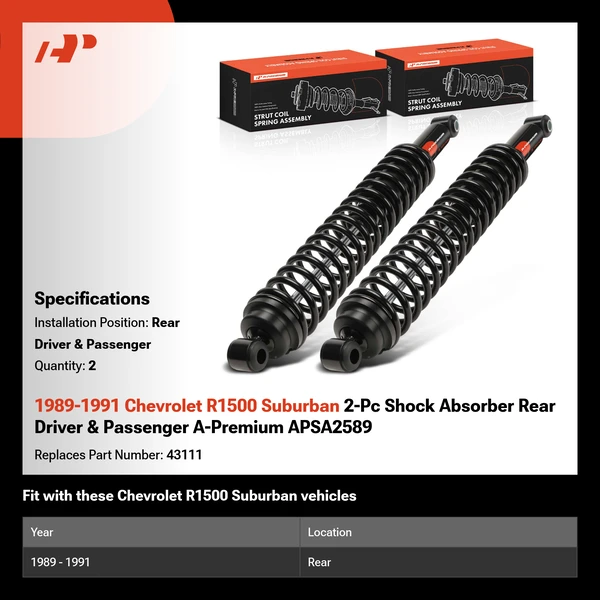1989-1991 Chevrolet R1500 Suburban 2-Pc Shock Absorber Rear Driver & Passenger A-Premium APSA2589