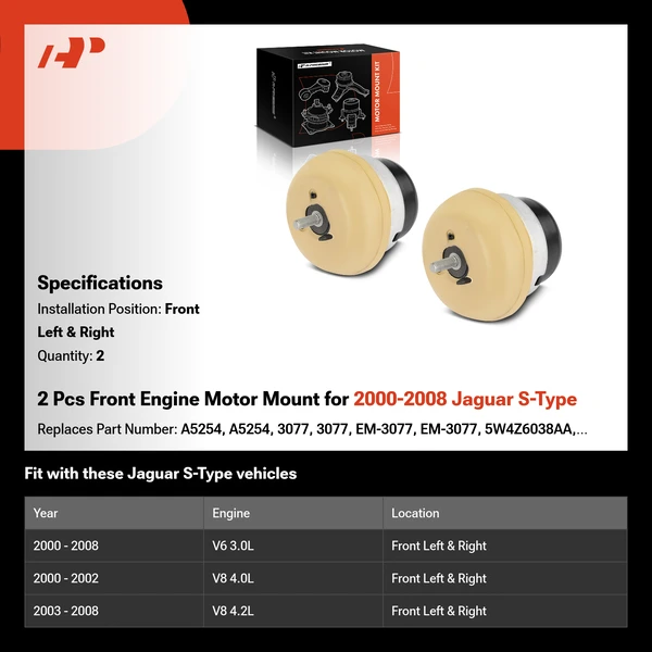 2 Pcs Front Engine Motor Mount for 2000-2008 Jaguar S-Type