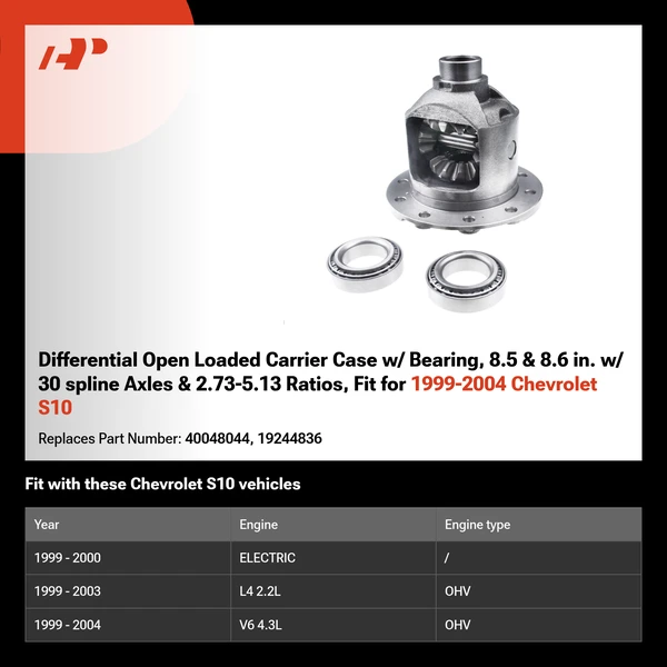 Differential Open Loaded Carrier Case w/ Bearing, 8.5 & 8.6 in. w/ 30 spline Axles & 2.73-5.13 Ratios, Fit for 1999-2004 Chevrolet S10