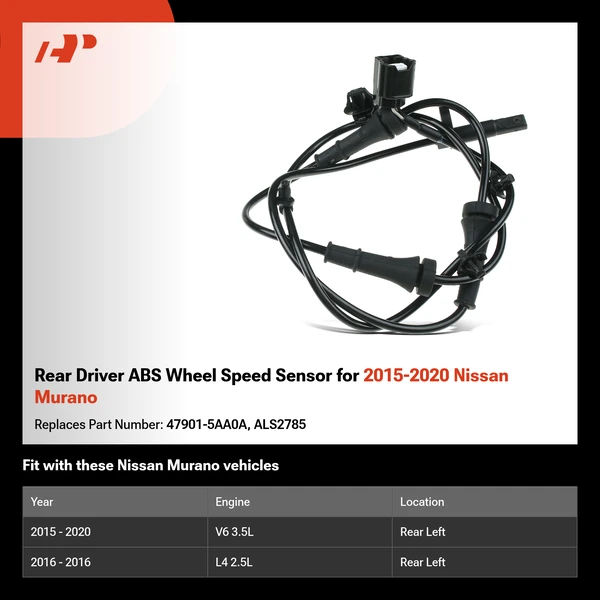 Rear Driver ABS Wheel Speed Sensor for 2015-2020 Nissan Murano