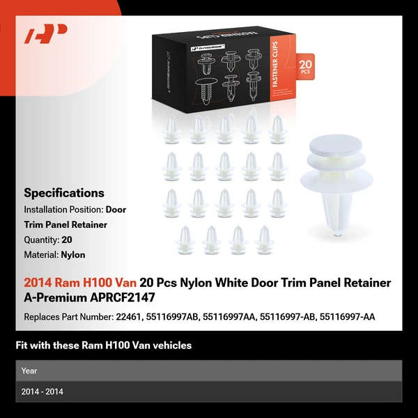 2014 Ram H100 Van 20 Pcs Nylon White Door Trim Panel Retainer A-Premium APRCF2147