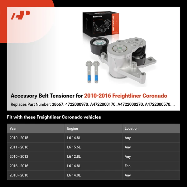 Accessory Belt Tensioner for 2010-2016 Freightliner Coronado