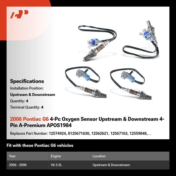 2006 Pontiac G6 4-Pc Oxygen Sensor Upstream & Downstream 4-Pin A-Premium APOS1984