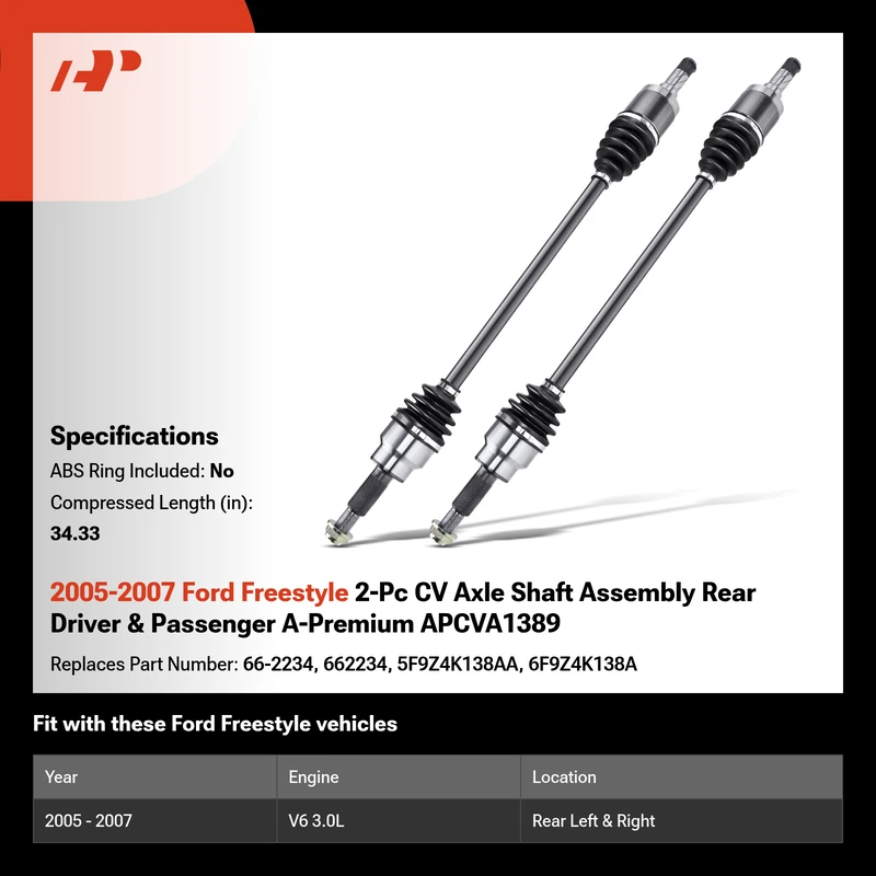 2005-2007 Ford Freestyle 2-Pc CV Axle Shaft Assembly Rear Driver & Passenger A-Premium APCVA1389