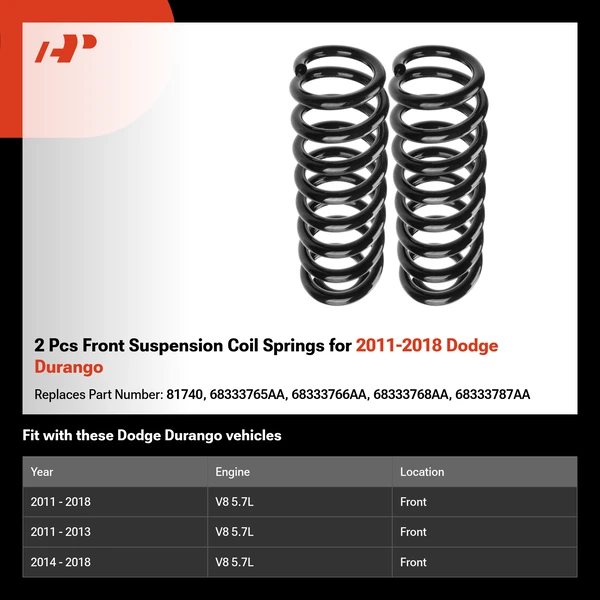 2 Pcs Front Suspension Coil Springs for 2011-2018 Dodge Durango