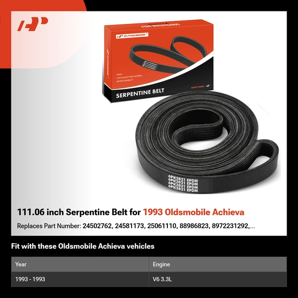 111.06 inch Serpentine Belt for 1993 Oldsmobile Achieva
