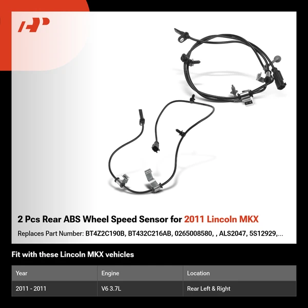 2 Pcs Rear ABS Wheel Speed Sensor for 2011 Lincoln MKX