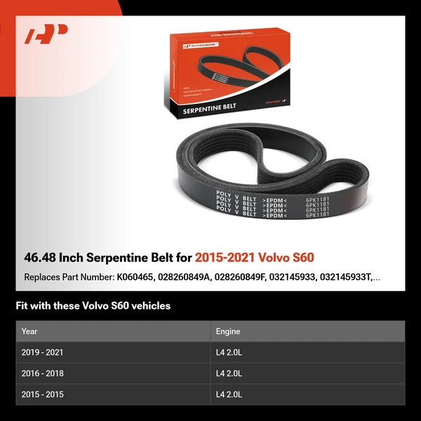 46.48 Inch Serpentine Belt for 2015-2021 Volvo S60