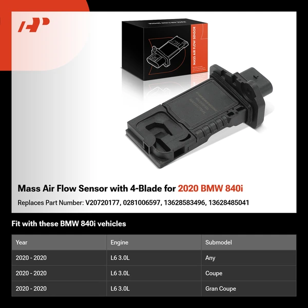 Mass Air Flow Sensor with 4-Blade for 2020 BMW 840i