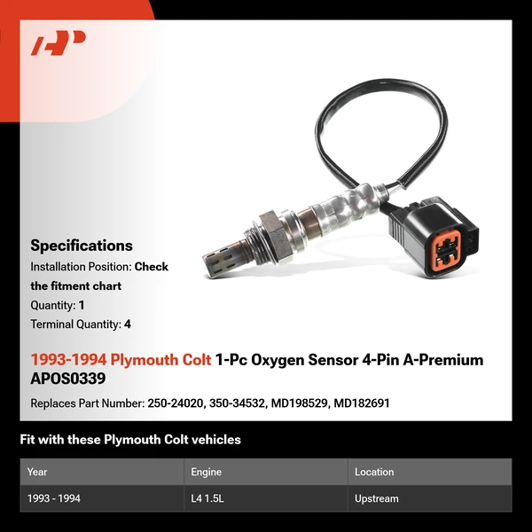 1993-1994 Plymouth Colt 1-Pc Oxygen Sensor 4-Pin A-Premium APOS0339