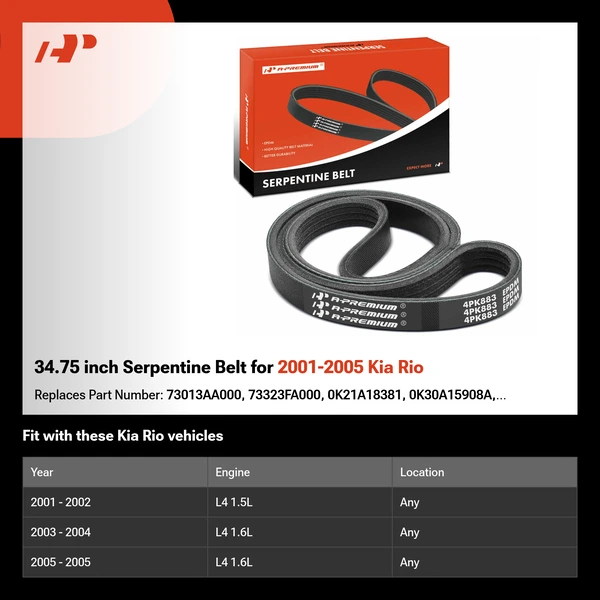 34.75 inch Serpentine Belt for 2001-2005 Kia Rio