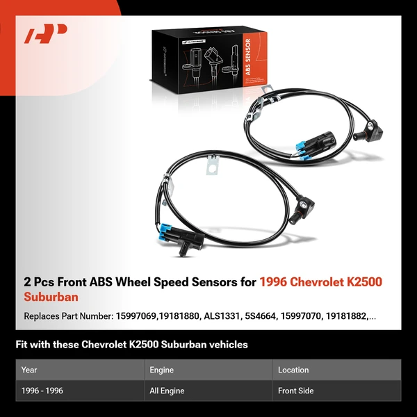 2 Pcs Front ABS Wheel Speed Sensors for 1996 Chevrolet K2500 Suburban