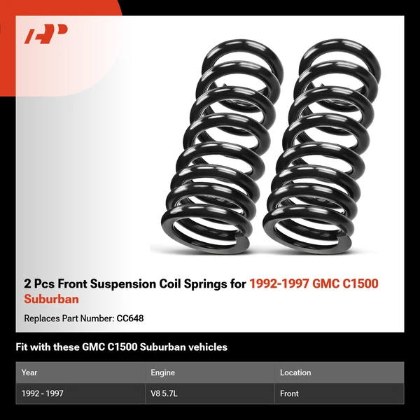 2 Pcs Front Suspension Coil Springs for 1992-1997 GMC C1500 Suburban