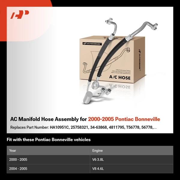 AC Manifold Hose Assembly for 2000-2005 Pontiac Bonneville