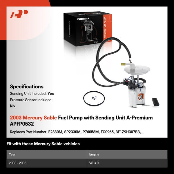 2003 Mercury Sable Fuel Pump with Sending Unit A-Premium APFP0532