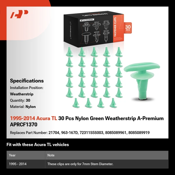 1995-2014 Acura TL 30 Pcs Nylon Green Weatherstrip A-Premium APRCF1370