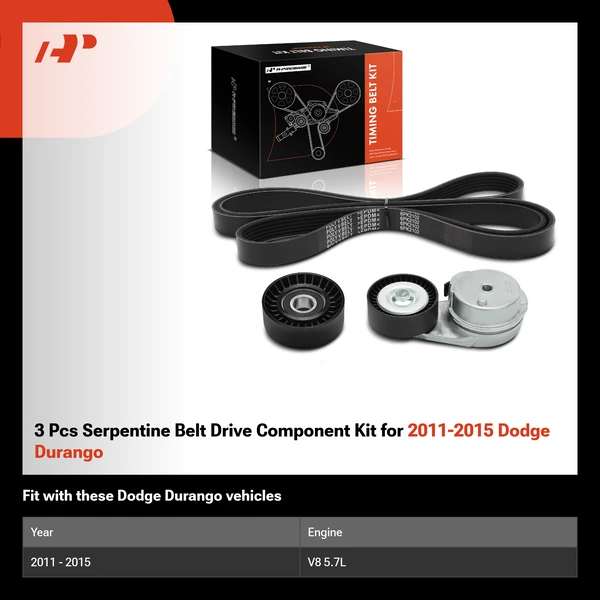 3 Pcs Serpentine Belt Drive Component Kit for 2011-2015 Dodge Durango