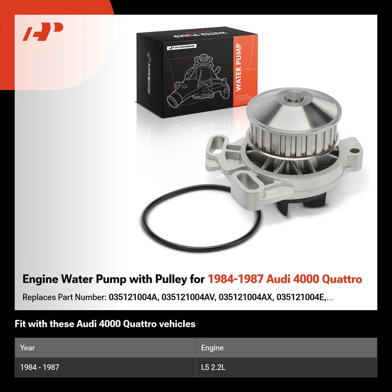 Engine Water Pump with Pulley for 1984-1987 Audi 4000 Quattro