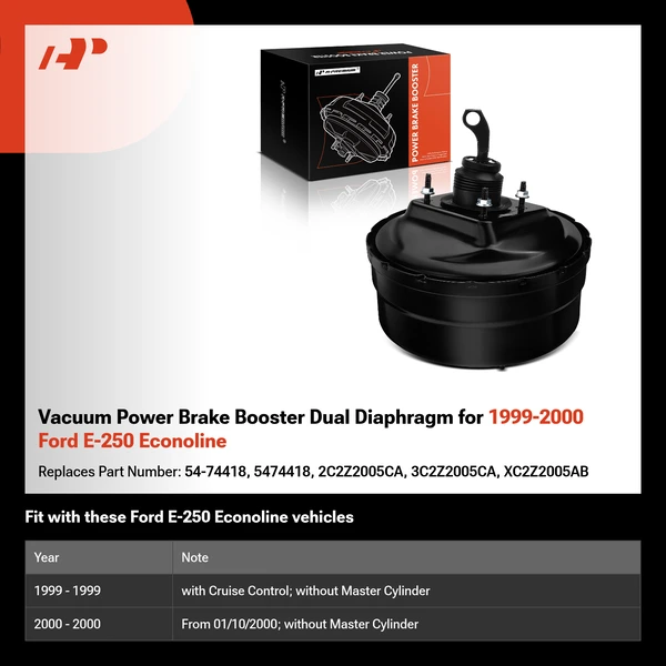 Vacuum Power Brake Booster Dual Diaphragm for 1999-2000 Ford E-250 Econoline