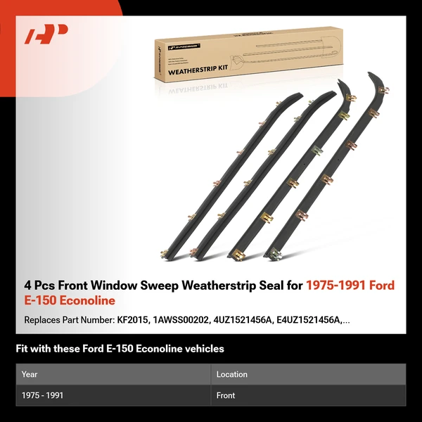 4 Pcs Front Window Sweep Weatherstrip Seal for 1975-1991 Ford E-150 Econoline