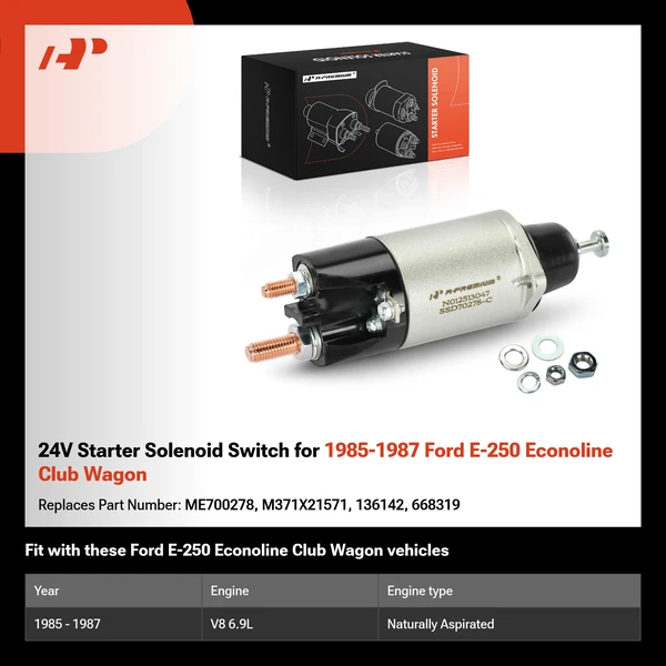 24V Starter Solenoid Switch for 1985-1987 Ford E-250 Econoline Club Wagon