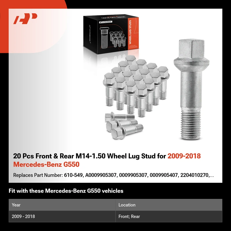 20 Pcs Front & Rear M14-1.50 Wheel Lug Stud for 2009-2018 Mercedes-Benz G550