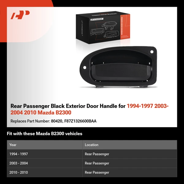 Rear Passenger Black Exterior Door Handle for 1994-1997 2003-2004 2010 Mazda B2300