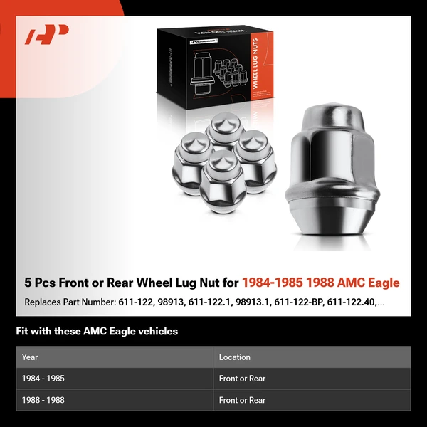 5 Pcs Front or Rear Wheel Lug Nut for 1984-1985 1988 AMC Eagle