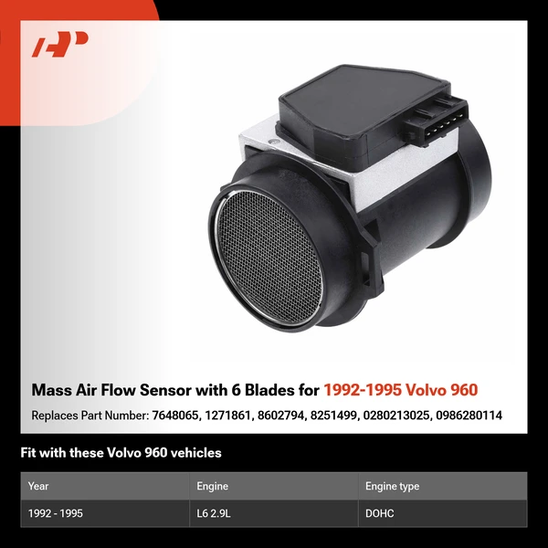 Mass Air Flow Sensor with 6 Blades for 1992-1995 Volvo 960