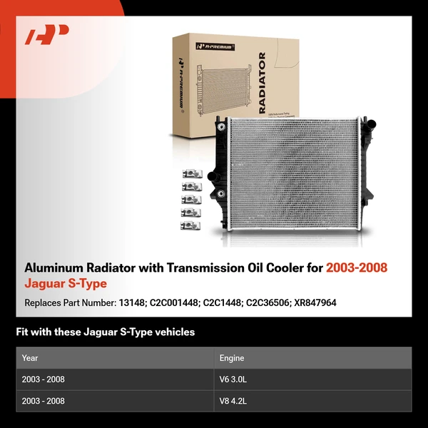 Aluminum Radiator with Transmission Oil Cooler for 2003-2008 Jaguar S-Type