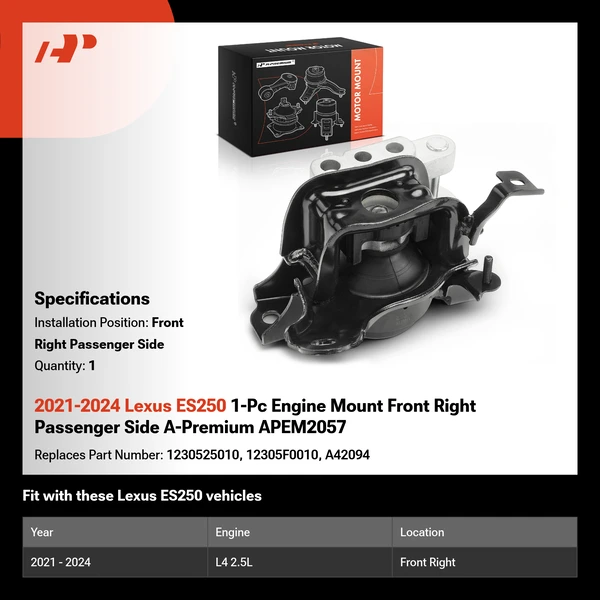 2021-2024 Lexus ES250 1-Pc Engine Mount Front Right Passenger Side A-Premium APEM2057