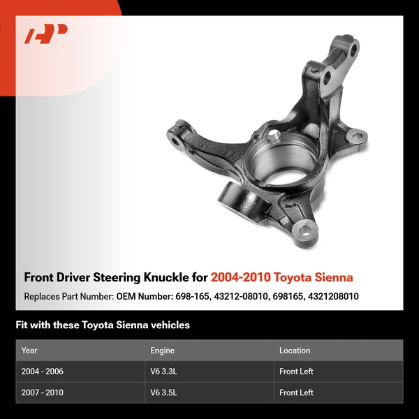 Front Driver Steering Knuckle for 2004-2010 Toyota Sienna
