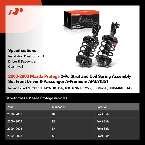 2000-2003 Mazda Protege 2-Pc Strut and Coil Spring Assembly Set Front Driver & Passenger A-Premium APSA1851