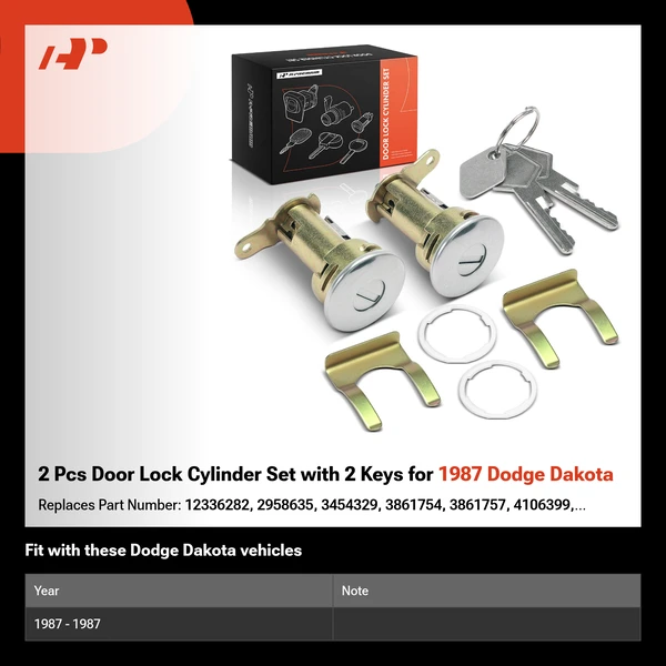 2 Pcs Door Lock Cylinder Set with 2 Keys for 1987 Dodge Dakota