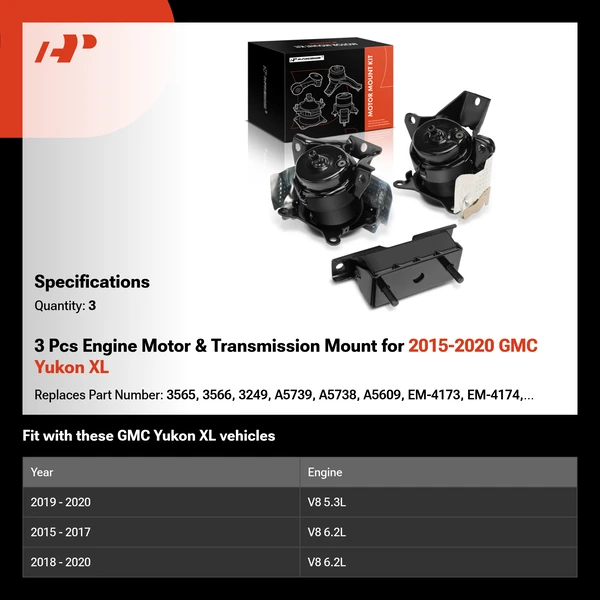 3 Pcs Engine Motor & Transmission Mount for 2015-2020 GMC Yukon XL