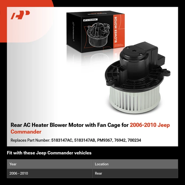 Rear AC Heater Blower Motor with Fan Cage for 2006-2010 Jeep Commander