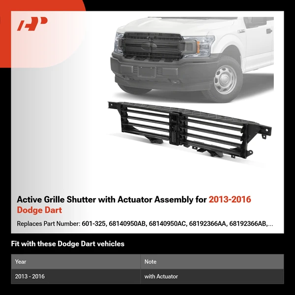 Active Grille Shutter with Actuator Assembly for 2013-2016 Dodge Dart