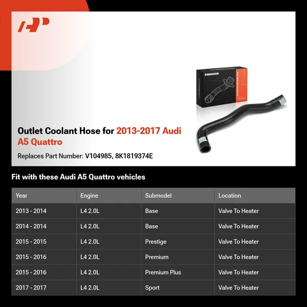 Outlet Coolant Hose for 2013-2017 Audi A5 Quattro