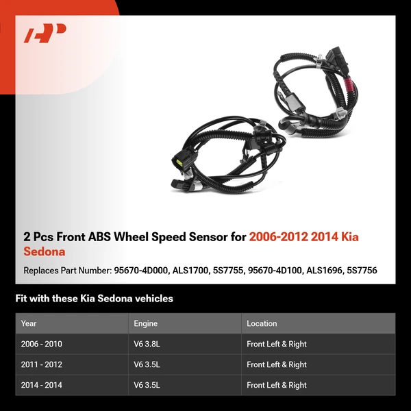 2 Pcs Front ABS Wheel Speed Sensor for 2006-2012 2014 Kia Sedona