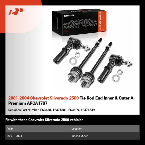 2001-2004 Chevrolet Silverado 2500 Tie Rod End Inner & Outer A-Premium APCA1787