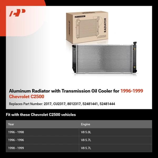 Aluminum Radiator with Transmission Oil Cooler for 1996-1999 Chevrolet C2500