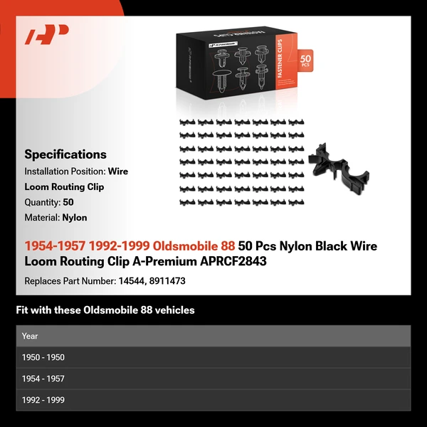 1954-1957 1992-1999 Oldsmobile 88 50 Pcs Nylon Black Wire Loom Routing Clip A-Premium APRCF2843