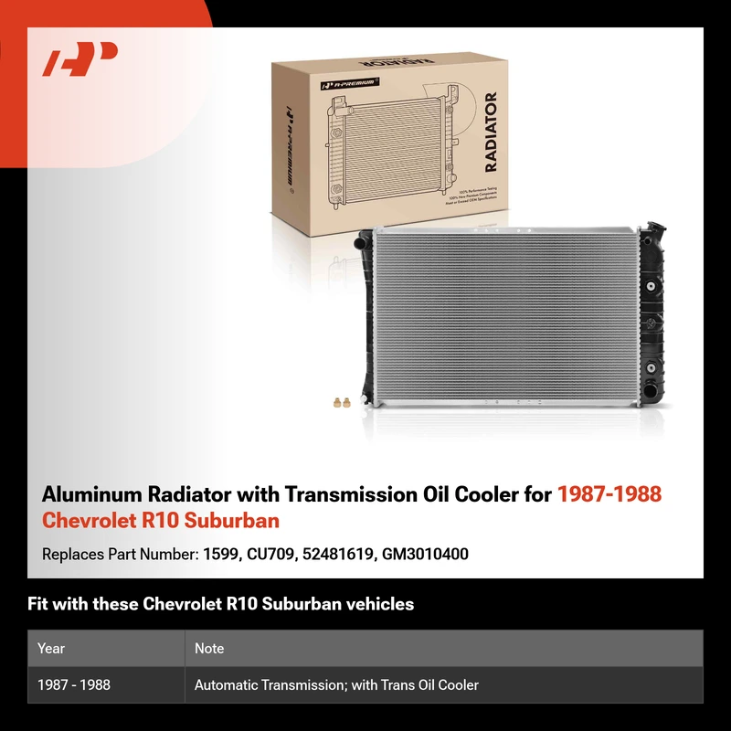 Aluminum Radiator with Transmission Oil Cooler for 1987-1988 Chevrolet R10 Suburban