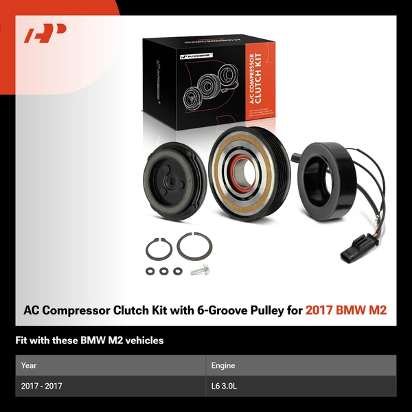 AC Compressor Clutch Kit with 6-Groove Pulley for 2017 BMW M2